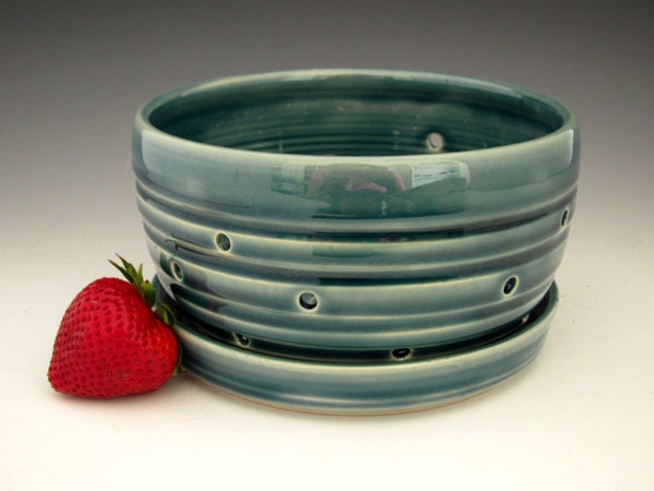 Teal Berry Bowl - Modern Kitchen - Pottery Berry Bowl - by DirtKicker Pottery