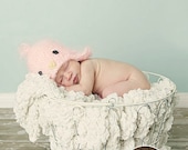 6-12 month Pink Bird hat with earflaps