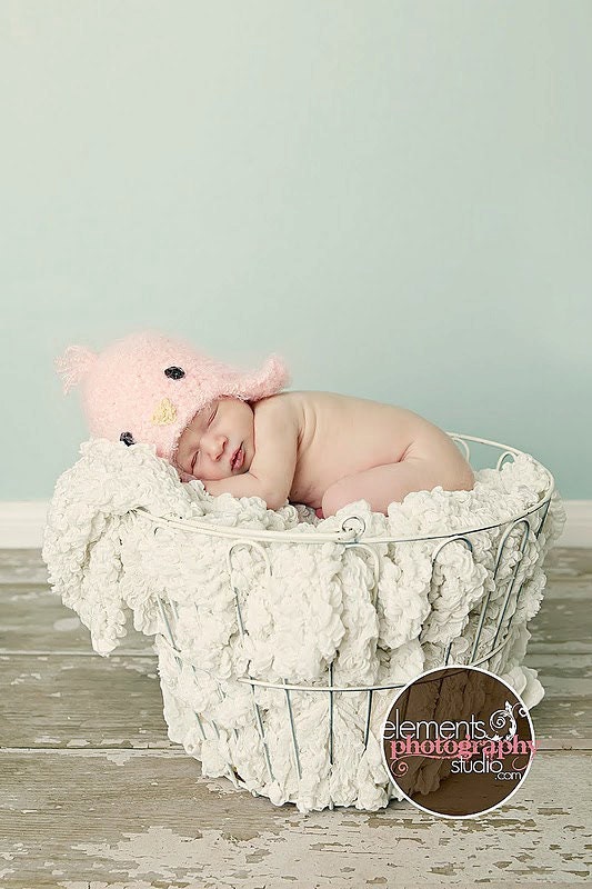 0-3 month Pink Bird hat with earflaps
