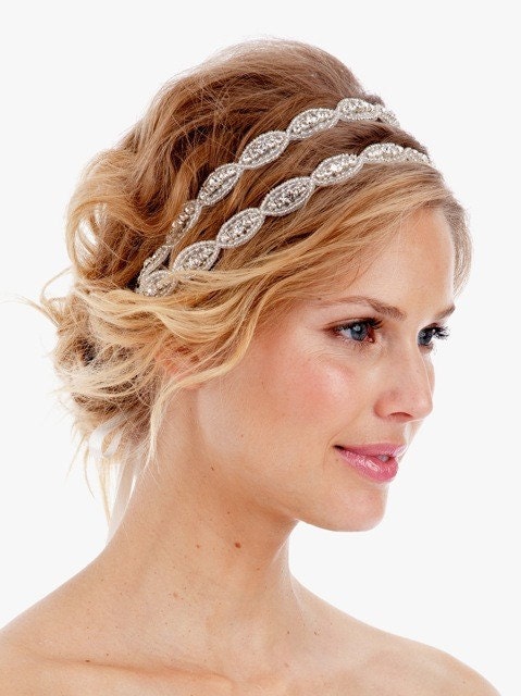 READY TO SHIP Poppy Double - Crystal Headband, Rhinestone, Wedding, Bridal, Headpiece, tie on, bohemian
