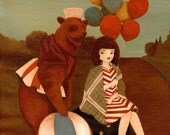 Circus, Carnival, Children's Art, Nursery Art, Poster, Girls Room Art, Children's Decor, Girls Art Decor, Bear - The Runaways 8x10 Print