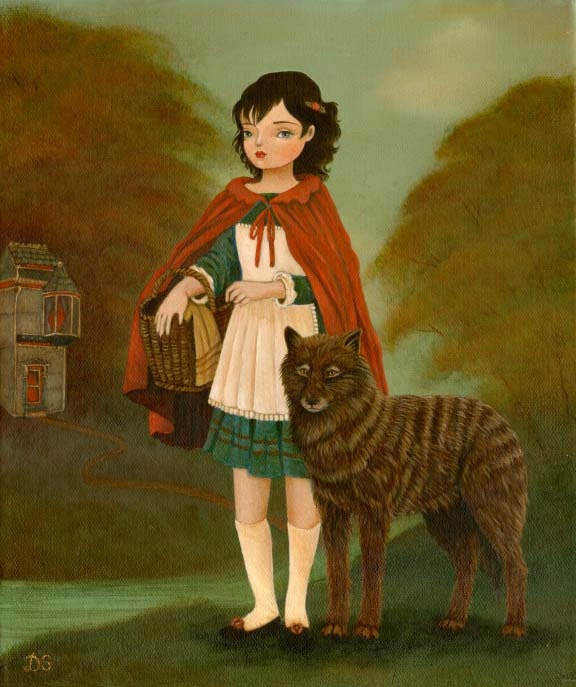 Fairytale Art, Fairy Tale, Children's Art, Girls Room Art, Poster, Girl Art Print, Kids Decor - Red Riding Hood & The Gentle Wolf 8x10 Print