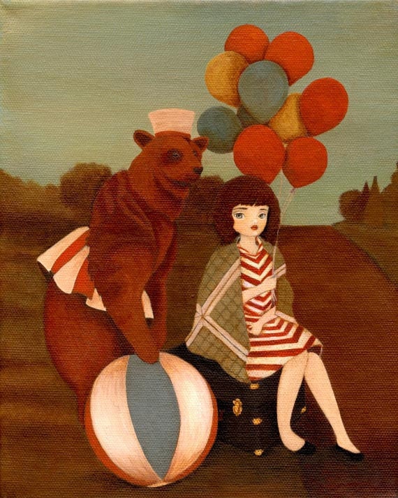 Circus, Carnival, Children's Art, Nursery Art, Poster, Girls Room Art, Children's Decor, Girls Art Decor, Bear - The Runaways 8x10 Print