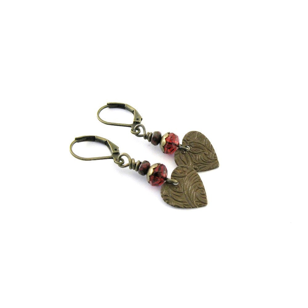Brass Heart Earrings Trinity Brass Czech Glass Beaded Lever Back