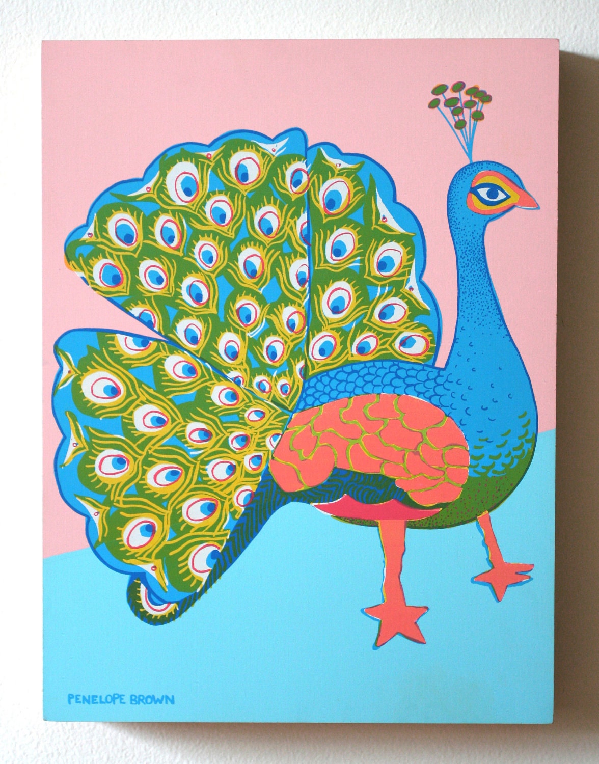 Peacock Multicolour Pink Bkg 12 x 16 x 1.5 in.