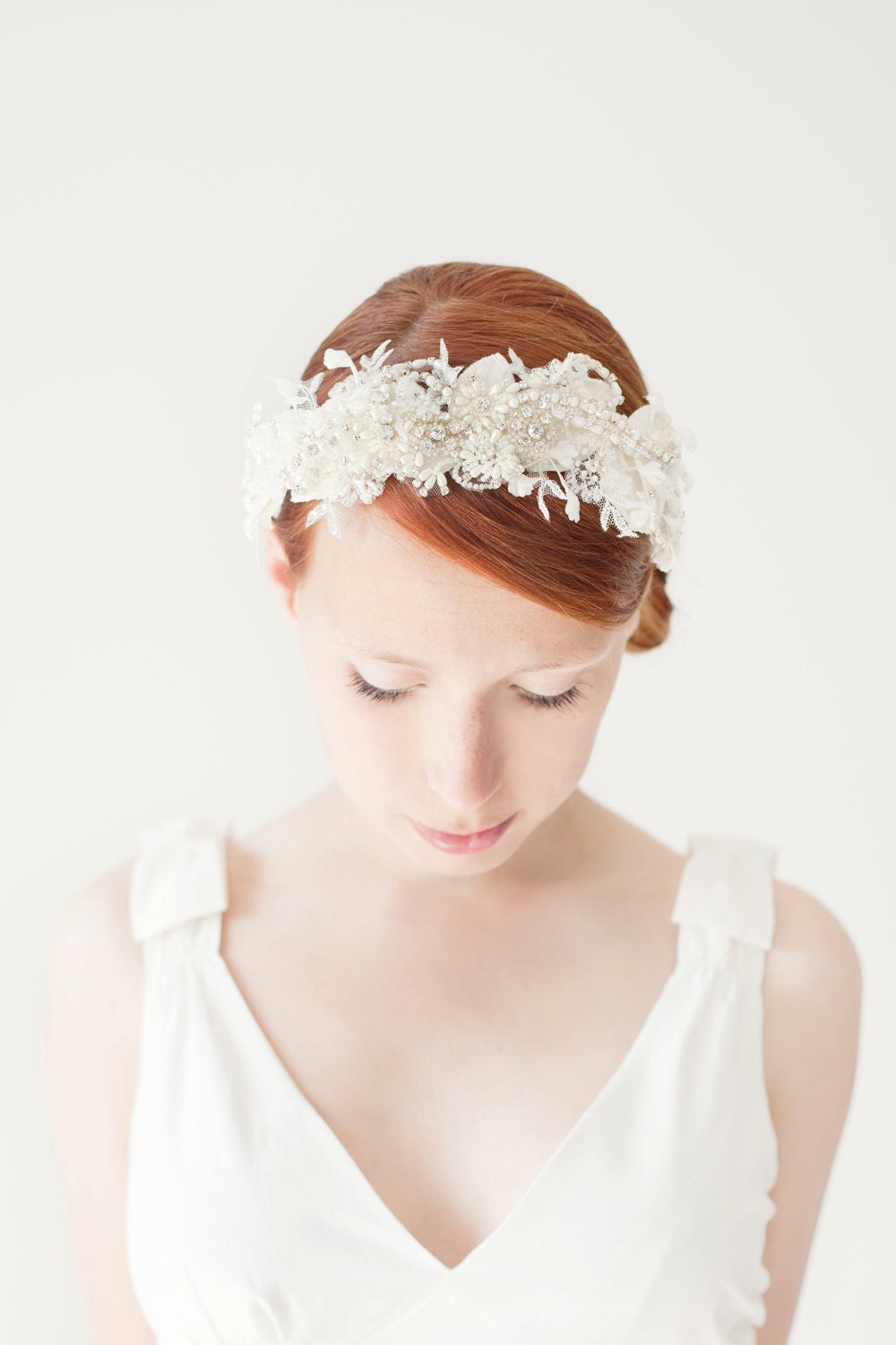 Wedding, Bridal Fascinator, Head Piece, Rhinestone Hair Piece, Wedding Hair Accessory, ivory, silver, velvet - Heart's Desire