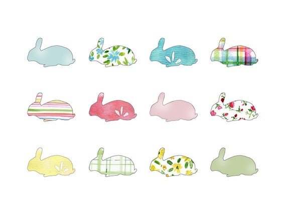 Rabbits all over illustration, digital print, art collage, kids wall art, baby shower, nursery decor, shabby chic, pastel, Easter bunnies.
