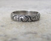 Wedding Band Floral Pattern Ring Antique Silver Floral Wedding Ring