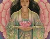 Goddess Kuan Yin female Buddha art Zen Buddhism lotus meditation spiritual energy print