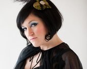 Upcycled Vintage Asian Heart Feather Fascinator Hair Comb