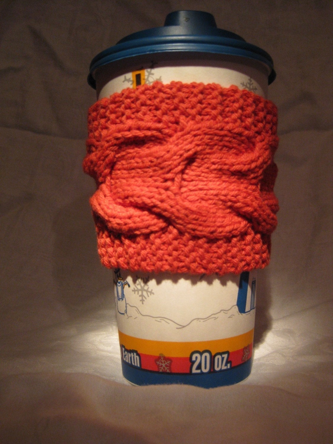 Coffee Cup Cozy, Orange Knit Tea Sleeve, Cable Knit Reusable Coffee Sleeve, Eco Friendly, Graduation Teacher Gift