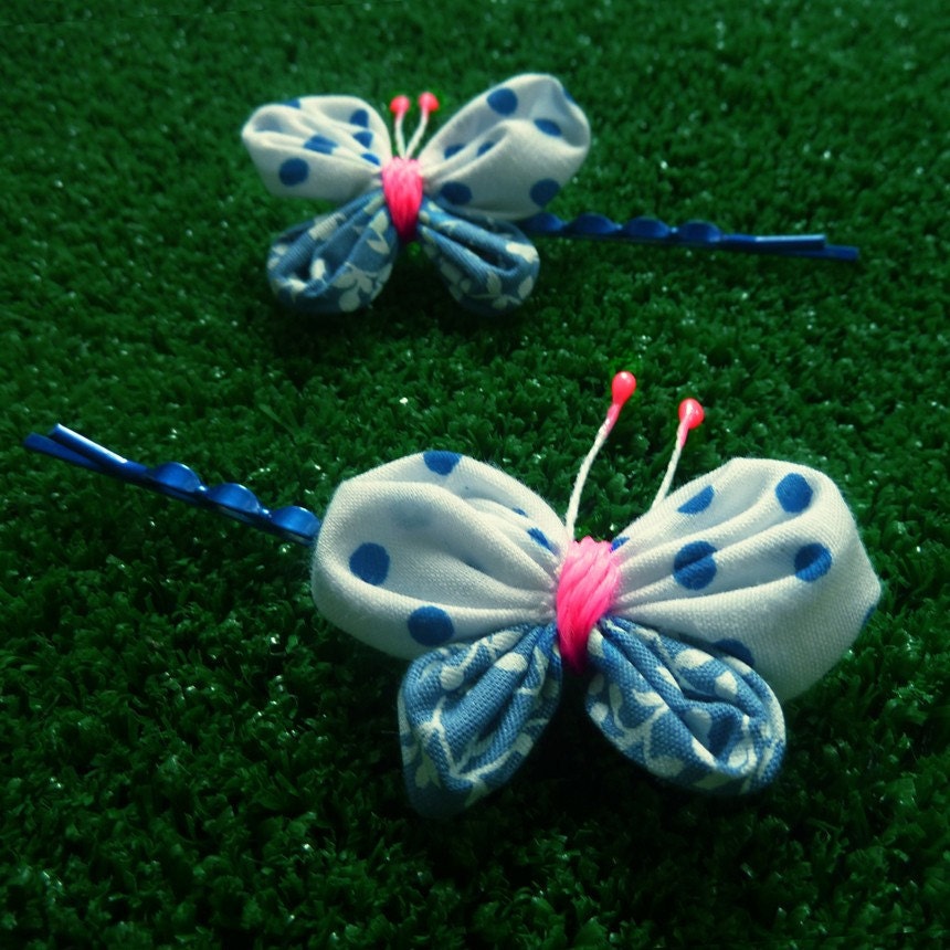 Fabric tutorial Yo Yo butterfly Pattern - PDF spring summer  beginner ebook - DIY clippie clips boby pins - how to make boutique accessory