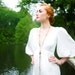 1970's Inspired Deep V neck Gown, "Adele" Bridal Gown, Full 3/4 Sleeves, Column Shape, bohemian wedding dress, minimal, Silk, Customizable