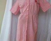 Vintage 1950's Striped Dress  Red Seersucker Size Large