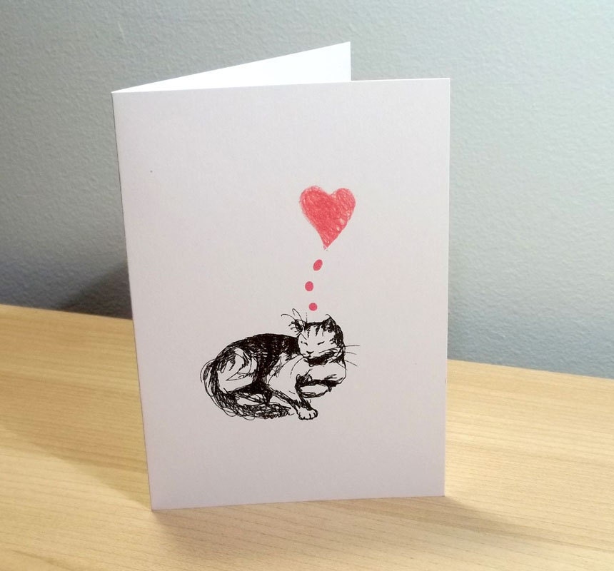 Fathers Day card featuring a sweet cat dreaming love // anniversary card // thinking of you // ecofriendly card