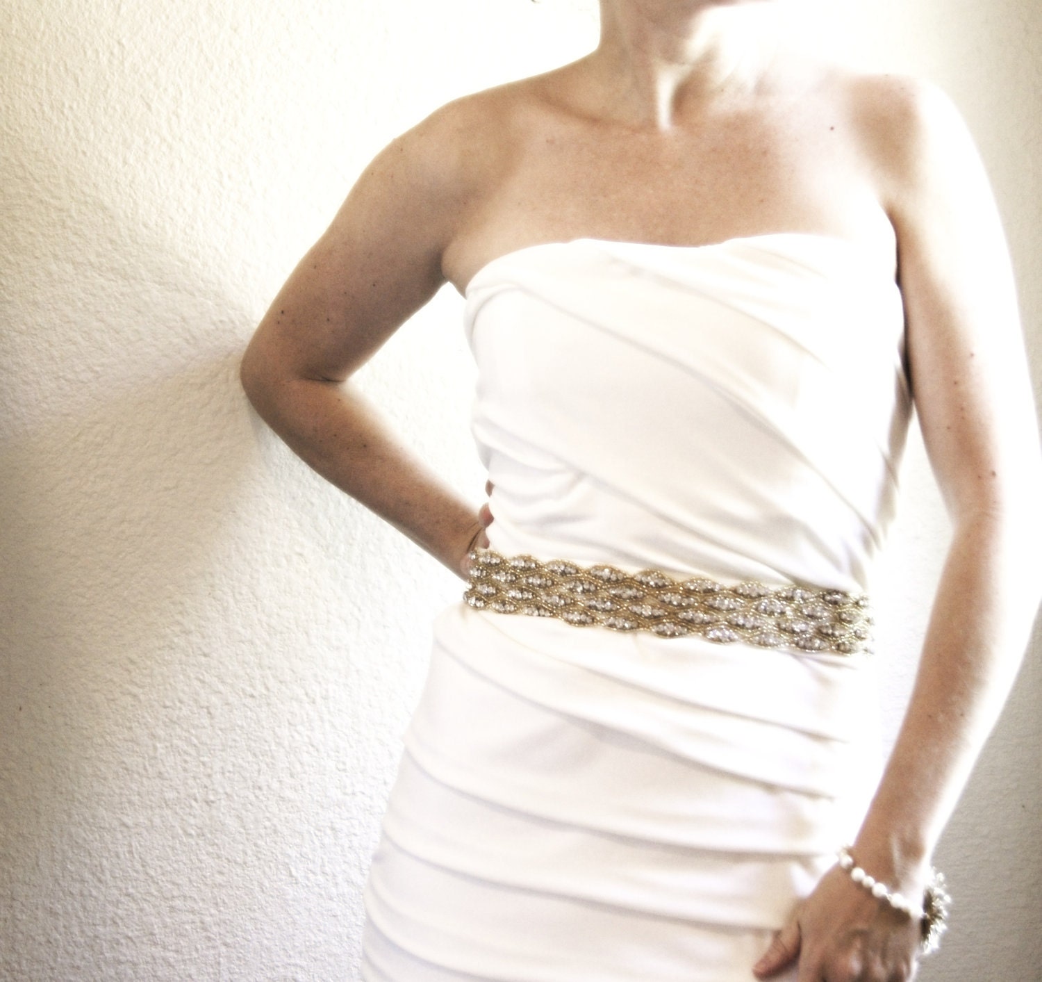 Gold Crystal Bridal Sash CLAIR DE LUNE