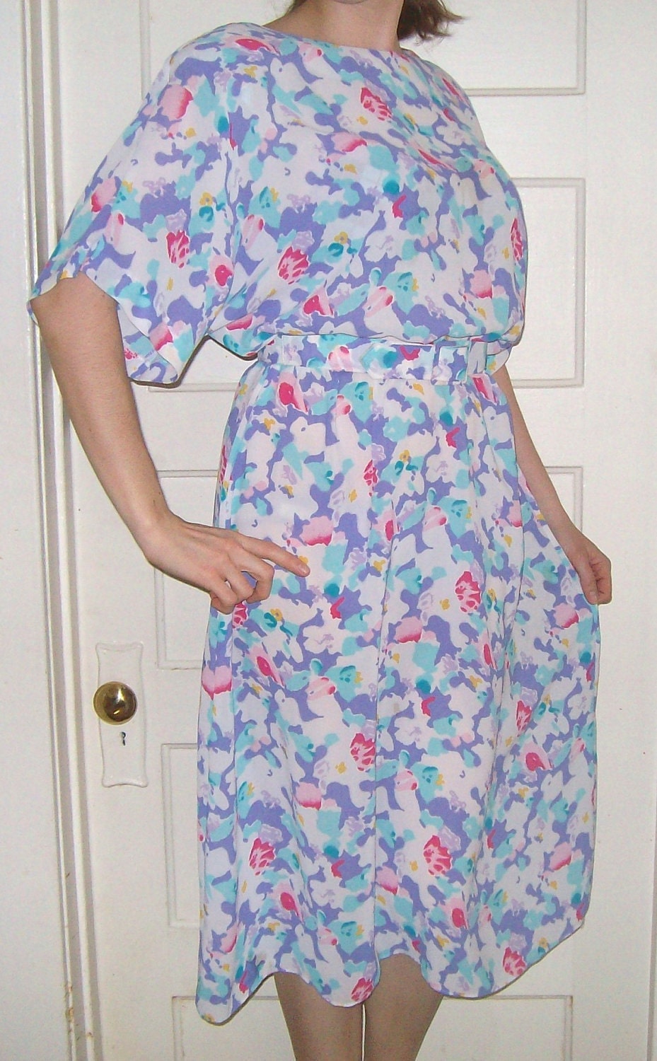 Vintage 80s Dress Colorful Splattered Splotches (S/M)