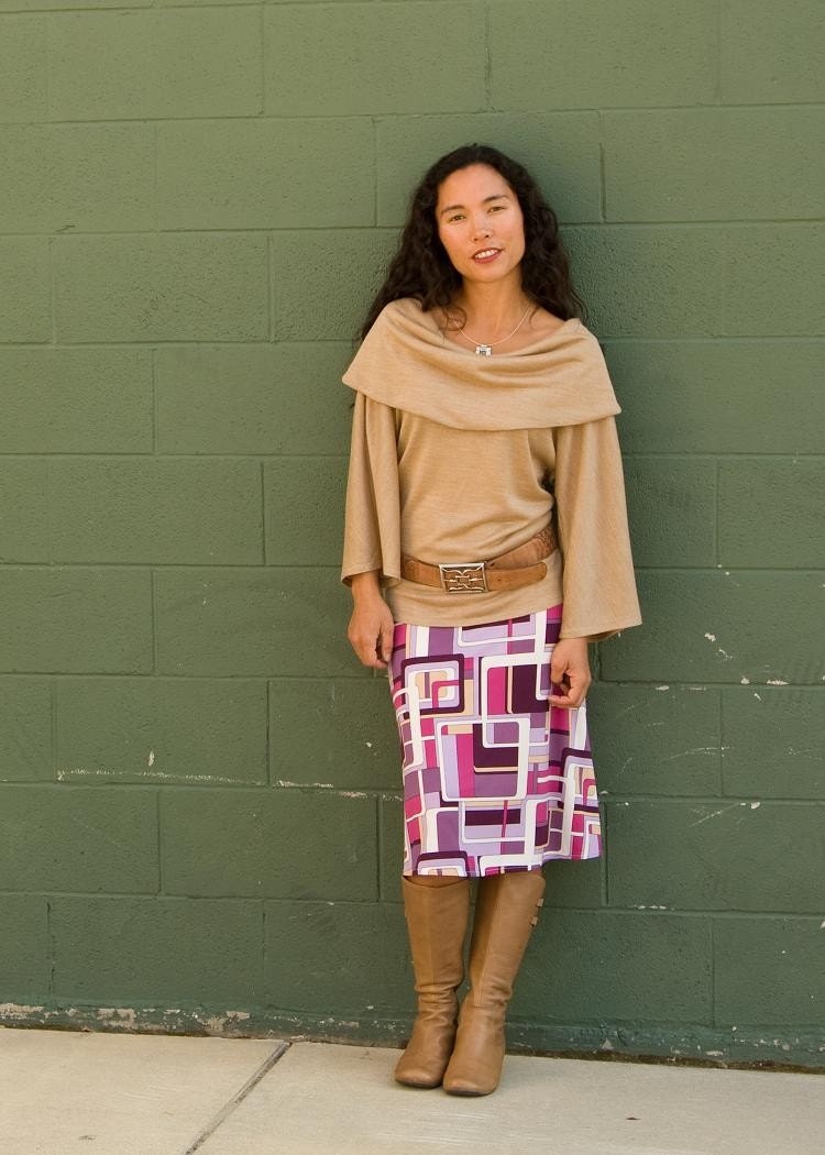 Violet Tron Skirt, Stretch Jersey A-line Skirt with Modern Geometric Print