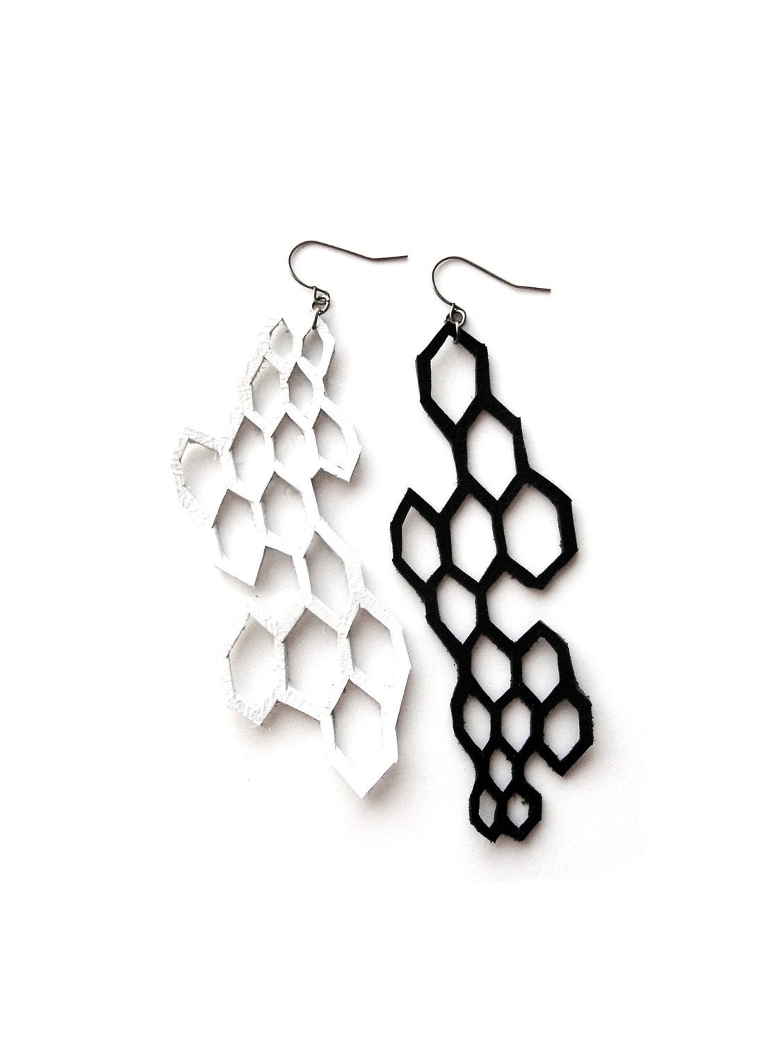 Leather Earrings Geometric Modern Molecules Hexagons