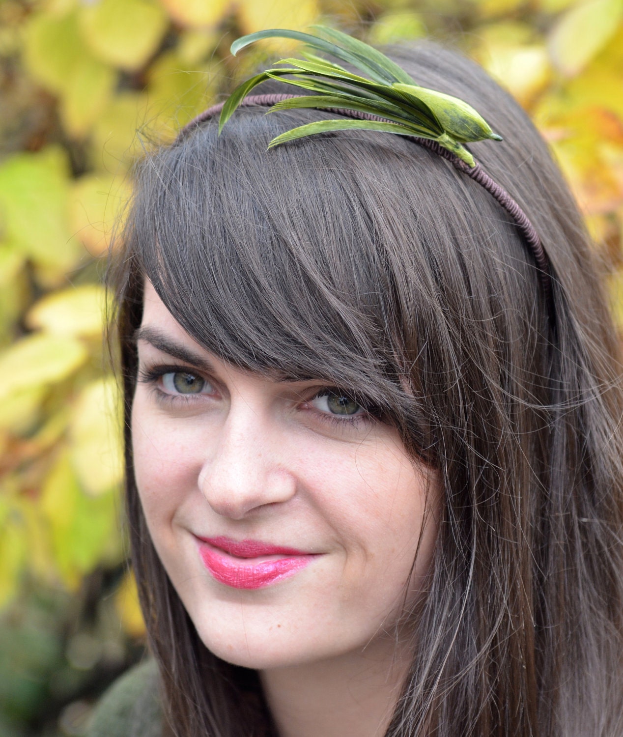 Olive Green Feather Bird Headband with Soutache Wrap for Women and Teens Handmade Raven Crow Gothic by Jill's Boutique