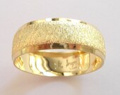 Yellow gold wedding band women men wedding ring domed with deep rough sandblast 8mm wide