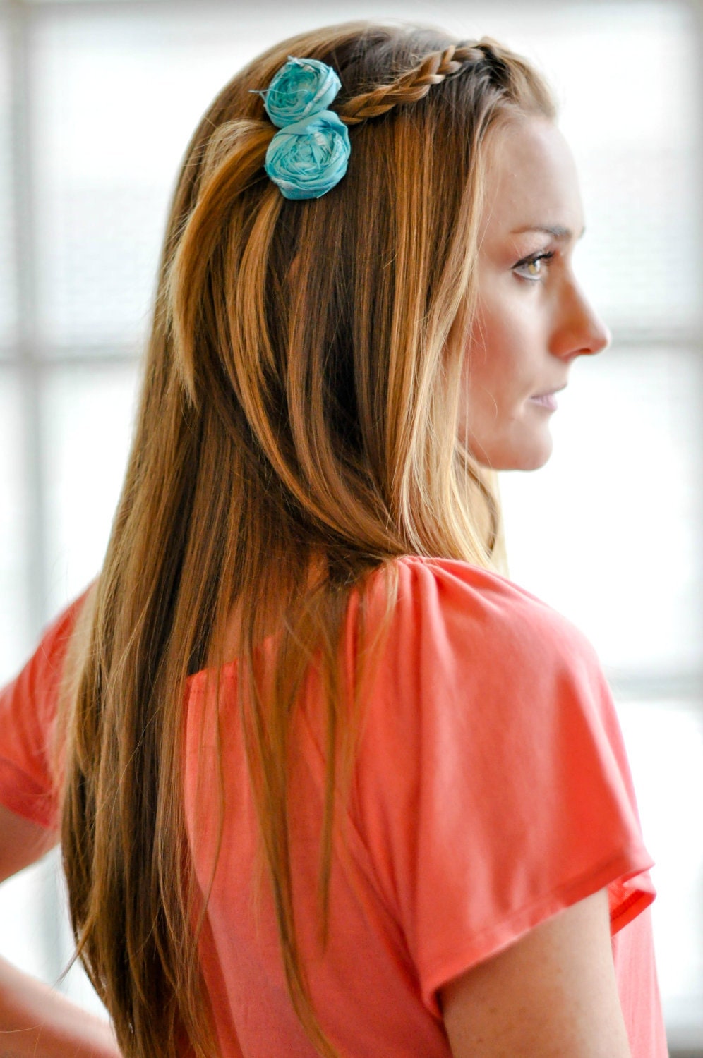 Simply Silk rosette bobby pin in Turquoise  More colors available