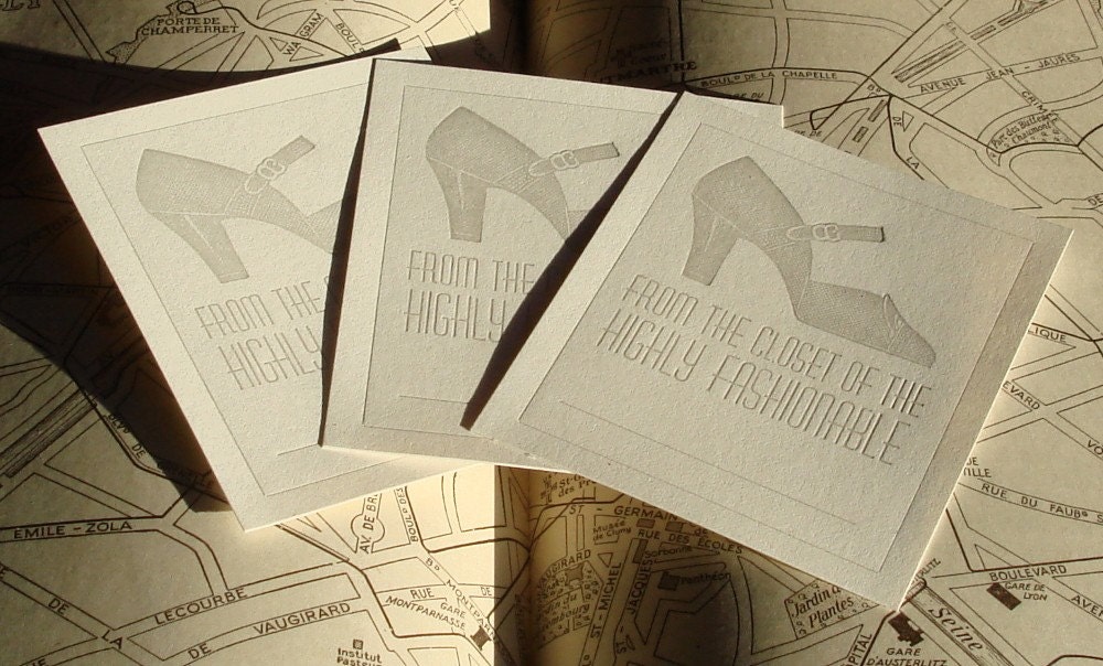 50% OFF SALE - 10 Letterpress Bookplates for the Fashionista - Discontinued Color
