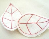 Feather  Brooch Pin - Autumn - Fall - natural cotton canvas feather  with red stitching- by OnePerefectDay