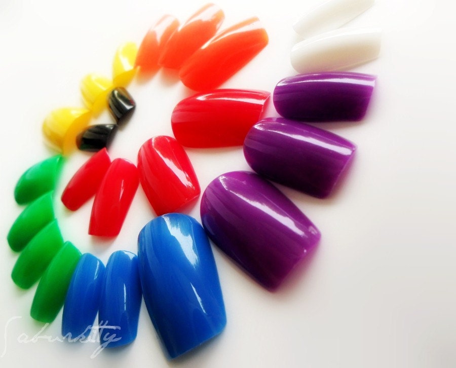 Crayon Nail Art in Rainbow Colors fingernails acrylic tips fake nails design simple made with tree nail blanks