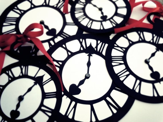 As Seen On Hostess With the Mostess Blog-Alice In Wonderland Party Decoration Pocket Watch/ Clock Set of 5