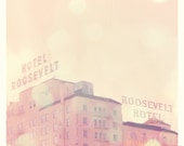 Hollywood Roosevelt Hotel, Los Angeles photography, Marilyn was here, California travel print LA photo, nightlife cocktails, champagne pink