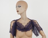 Lace shrug Stola with shoulder slits Ruched eyelash lace Draped waterfall neckline
