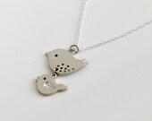 Mama bird baby bird Necklace, sterling silver chain, delicate small charm pendant, mother love, by balance9