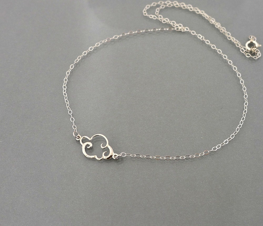 Cloud necklace, sterling silver small dainty charm pendant, everyday jewelry, by balance9