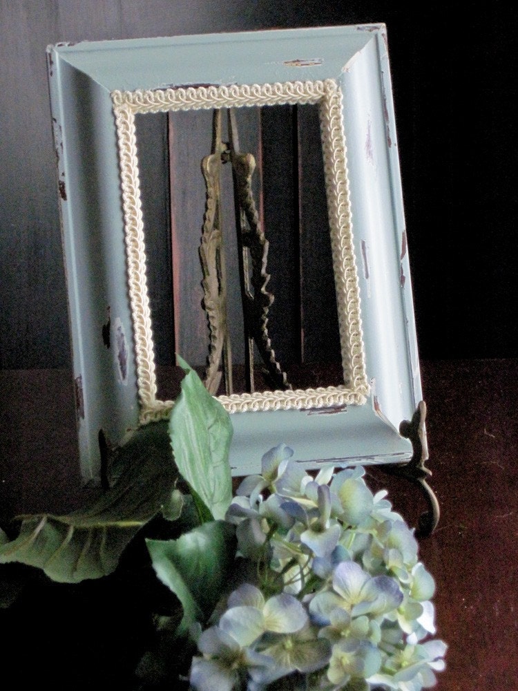 Picture Frame Slate Blue Distressed Shabby But Still Chic 7 x 9
