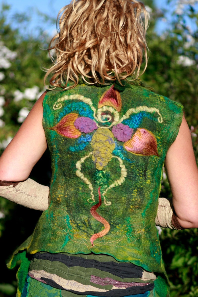 Felted vest -Felt - felted clothing -felted wool -fairy- Psychedelic flower