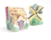 Vintage Salt & Pepper Shakers - Cottage Windmill Ceramic Mini Shakers / Spring Rustic Country Decor