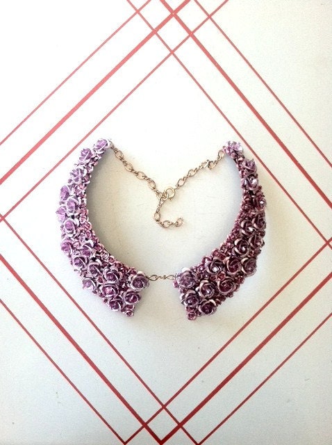 Floral Collar Necklace, Festival Wear, Club Kid, Clueless, Peter Pan Necklace with Pink Roses