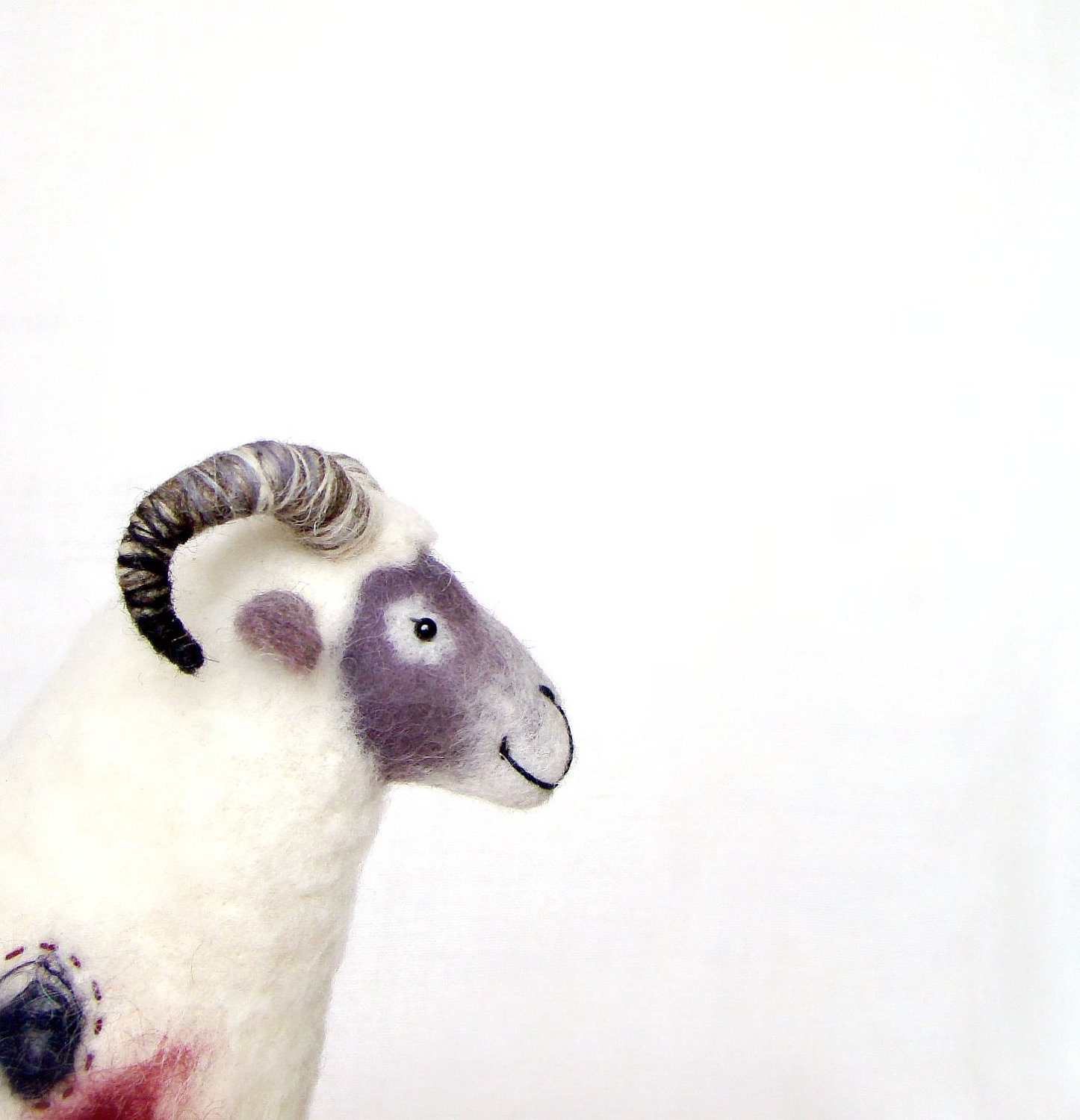 Nataniel - Felt Ram. Art Marionette. Handmade Puppet. Felted Stuffed animals Waldorf Sheep. white grey purple maroon violet. MADE TO ORDER