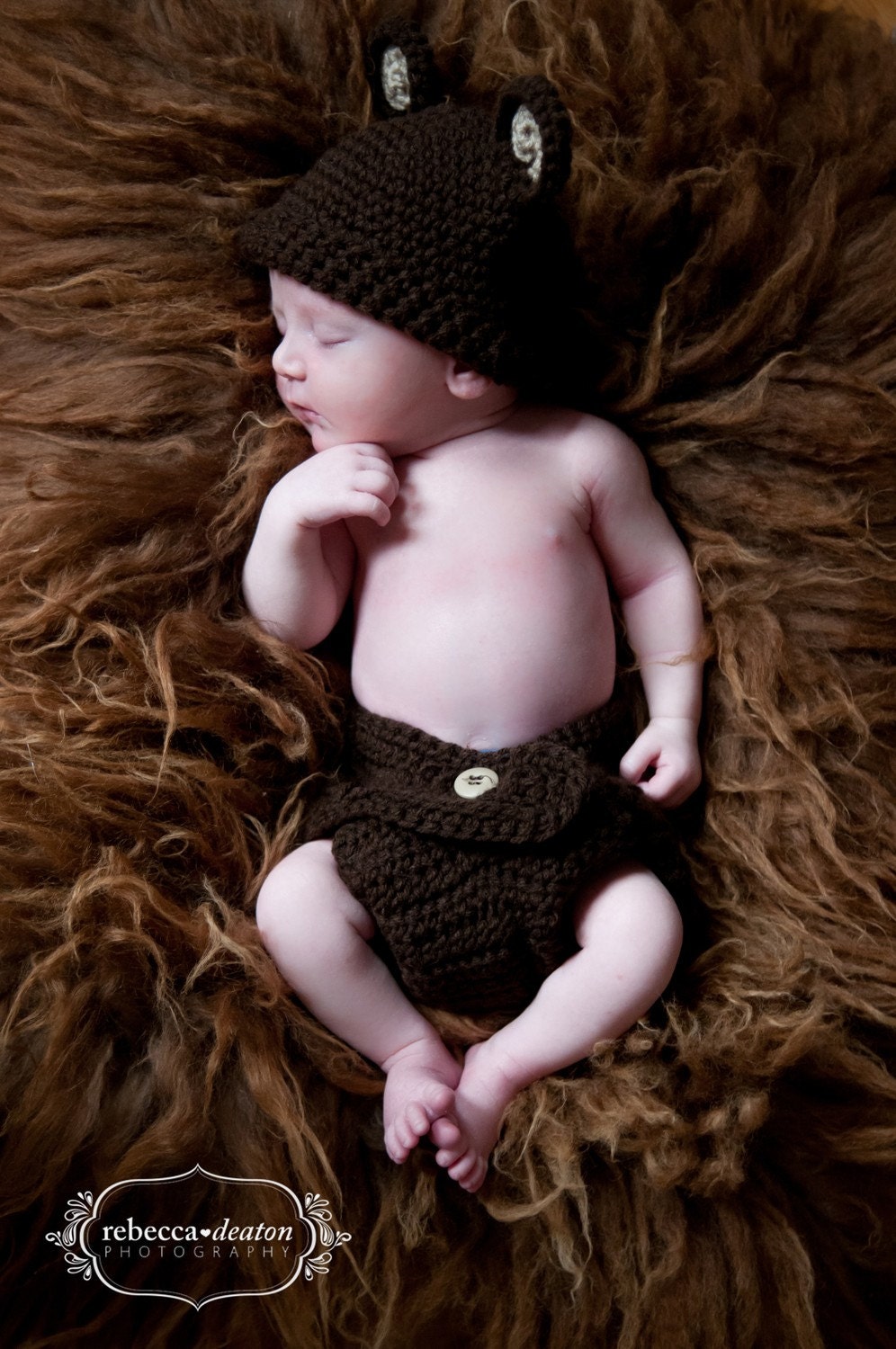 Newborn Brown Bear Hat and Diaper Cover Set, Teddy Bear - Fits 0-3 months