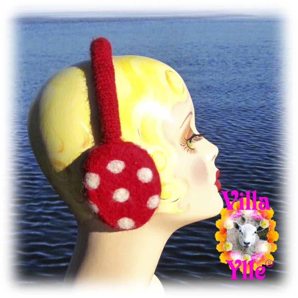 PIPSA felted earmuffs polka dot-  Made To Order (approx 2weeks)