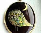 Owl locket necklace, long necklace