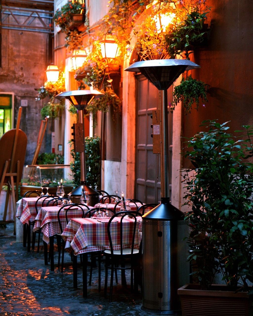 Italian Restaurant Photograph - Candlelight Dinner - Sidewalk Dining - Rome Italy Photography - Trattoria - Red - Date Night - Kitchen Art