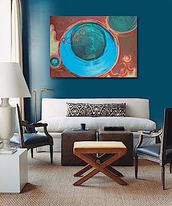 SALE - Large Abstract Acrylic Original Painting 40"x30"x1" by Linnea Heide - modern geometric - red copper turquoise