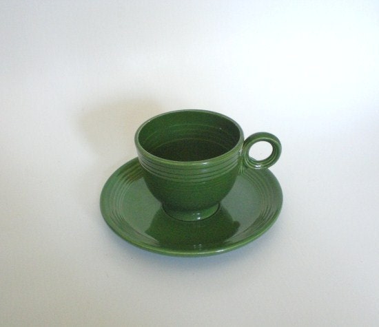 Vintage Fiestaware Teacup Saucer Forest Green 1950's