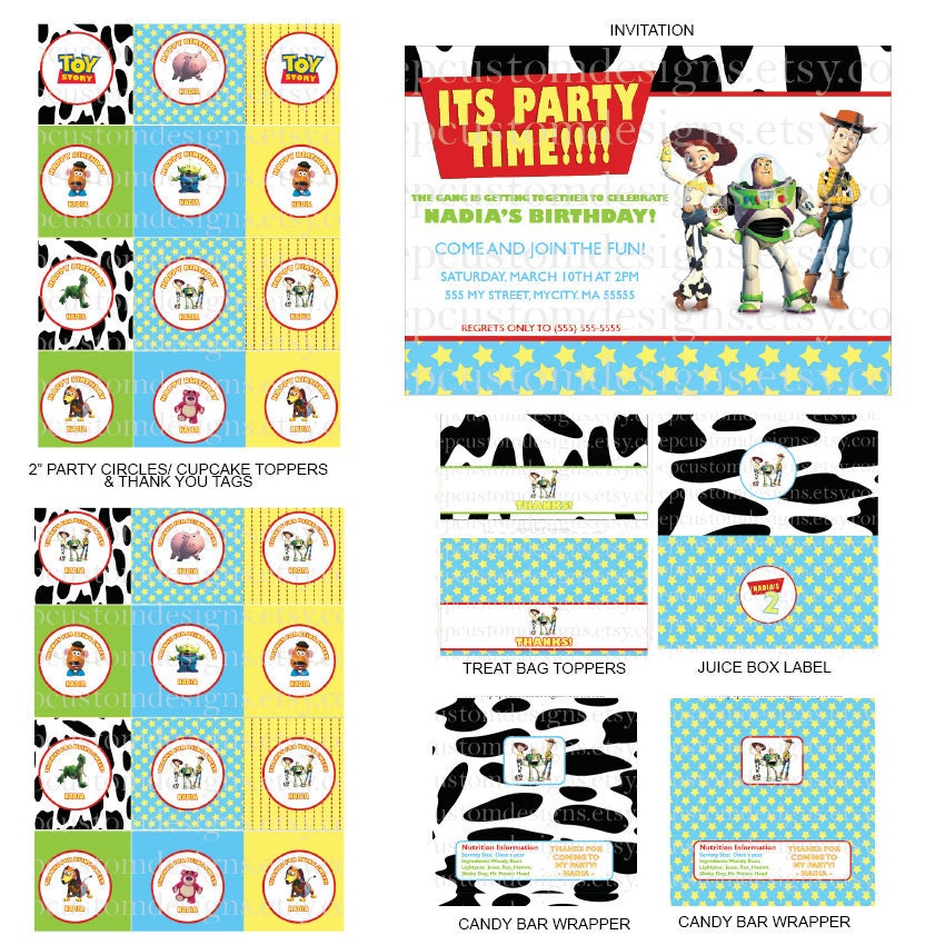 DIY-Printable: Personalized Toy Story Party Set - 15 items (invitation, party circles, water bottle labels, banner & more)