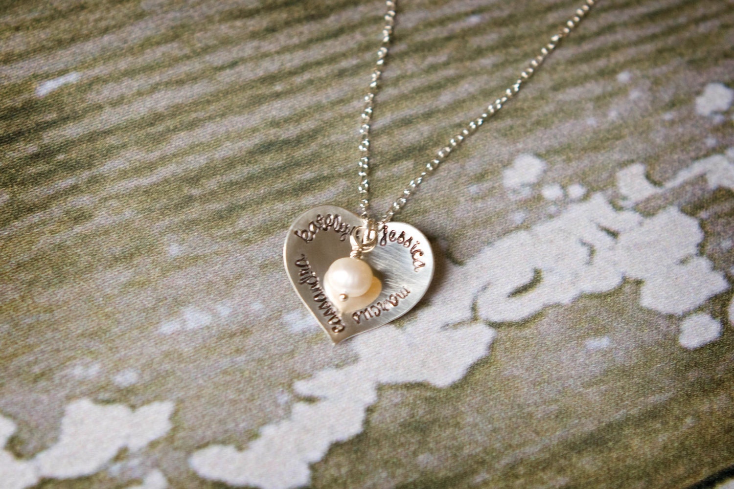Hand Stamped Heart Necklace - Sterling Silver - Children's Names - Mother's Necklace