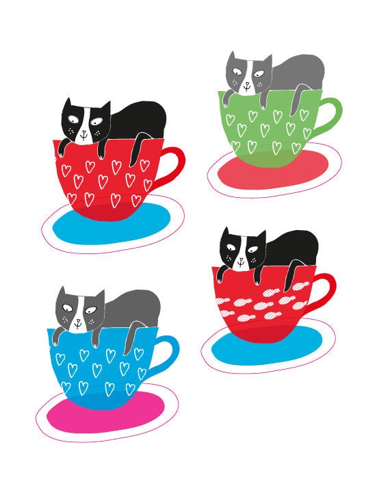 Cats in Teacups Card - Blank inside