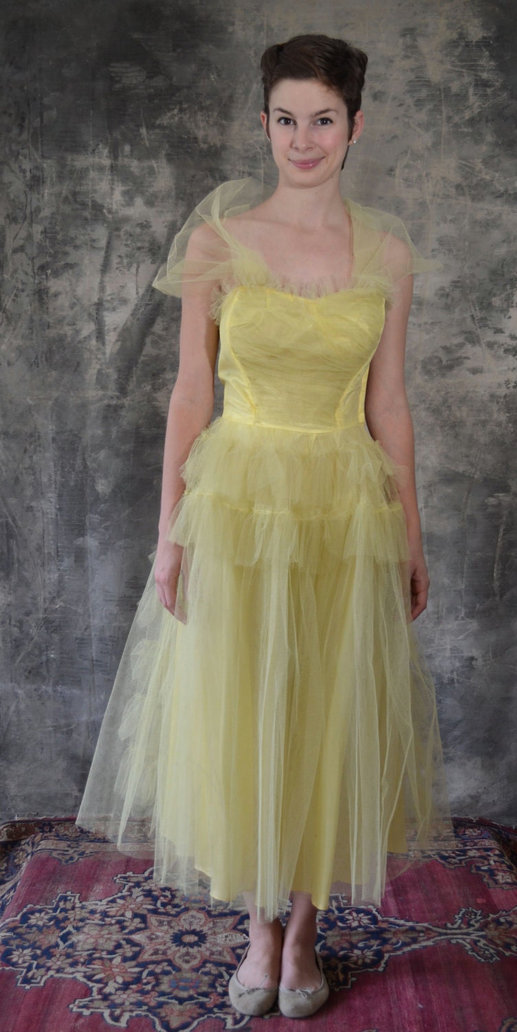 50s happy yellow tulle party dress