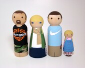 Large Wooden Peg Doll Family of 4- Personalized Custom Hand Painted Wood Peg Family Dolls